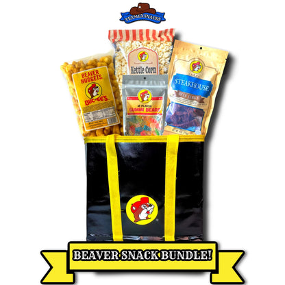 Bucees Snack Bundle (4pc) Beef Jerkey, Beaver Nuggets, Gummy Bears, Kettle Corn