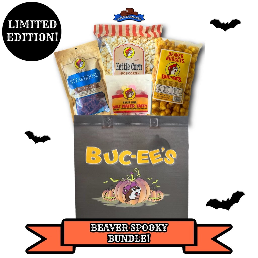 Buc-ee's Halloween Snack Bundle w/ Beaver Nuggets, Kettle Corn, Salt Water Taffy, Beef Jerky w/ FREE Treat Bag!